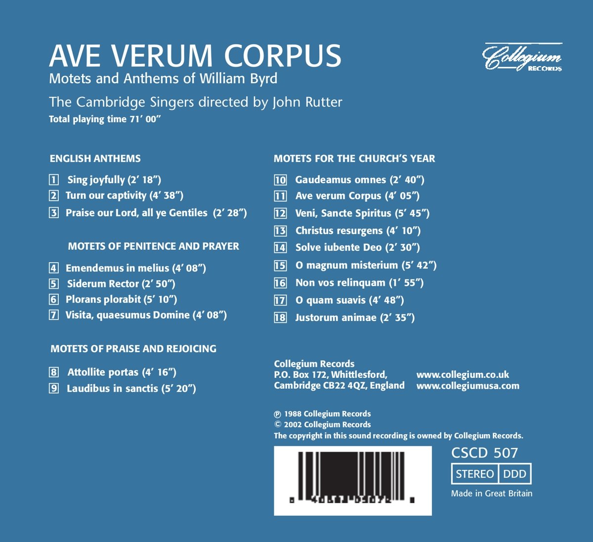 Ave Verum Corpus: Motets and Anthems of William Byrd - The Cambridge Singers, John Rutter