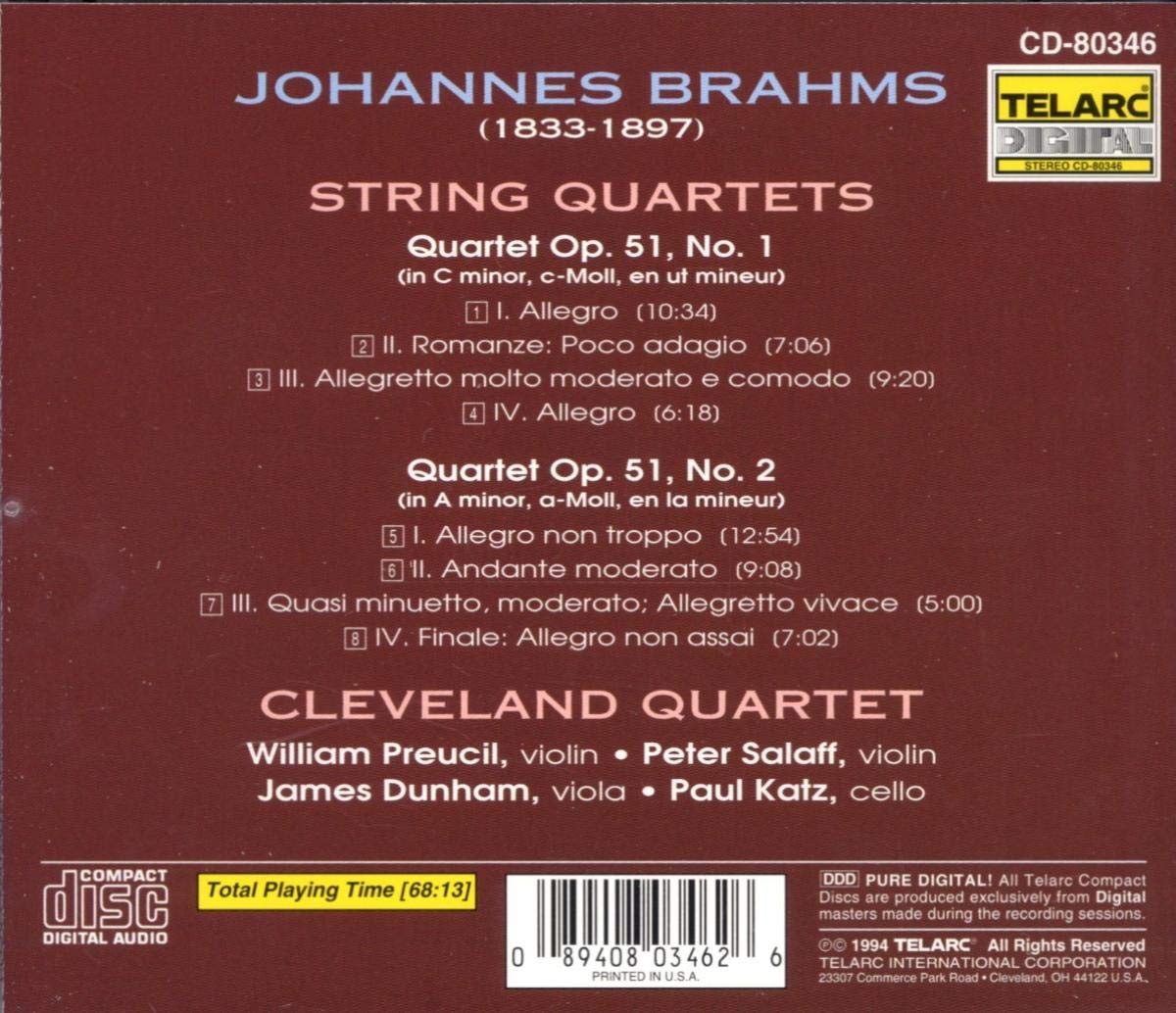 BRAHMS: STRING QUARTETS OP. 51, NO. 1 & 2 - Cleveland Quartet