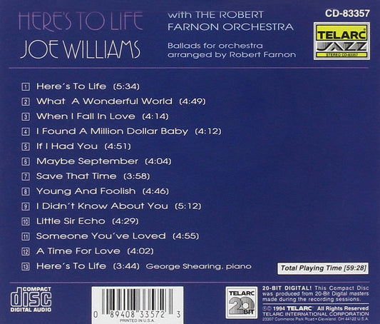 JOE WILLIAMS: HERE'S TO LIFE - Ballads for Orchestra