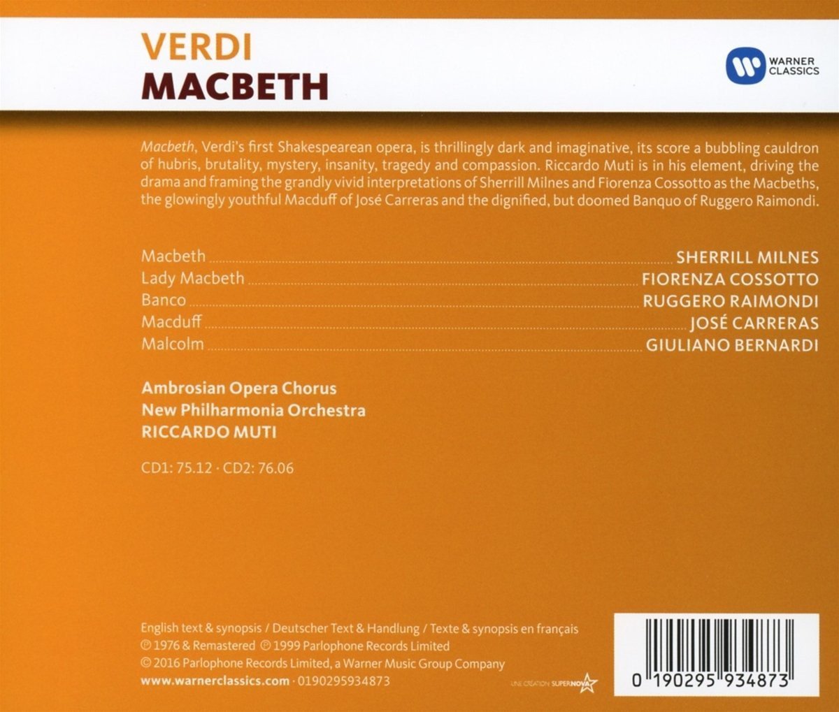 Verdi: Macbeth - Muti, Milnes, Carreras, Cossotto (2 CDs)