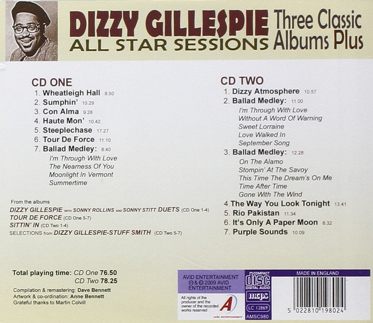 DIZZY GILLESPIE: ALL STAR SESSIONS - THREE CLASSIC ALBUMS PLUS (WITH SONNY ROLLINS & SONNY STITT: DUETS / TOUR DE FORCE / SITTIN’ IN) (2CD)