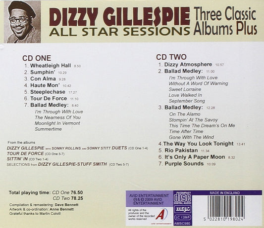 DIZZY GILLESPIE: ALL STAR SESSIONS - THREE CLASSIC ALBUMS PLUS (WITH SONNY ROLLINS & SONNY STITT: DUETS / TOUR DE FORCE / SITTIN’ IN) (2CD)