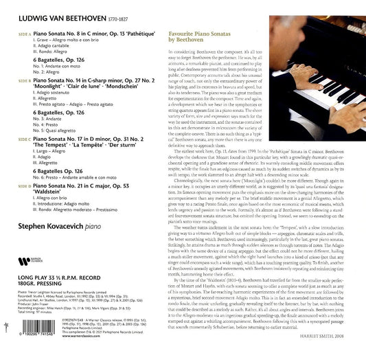 BEETHOVEN: PIANO SONATAS NOS. 8, 14, 17 & 21, and BAGATELLES - STEPHEN KOVACEVICH (2 LPs)