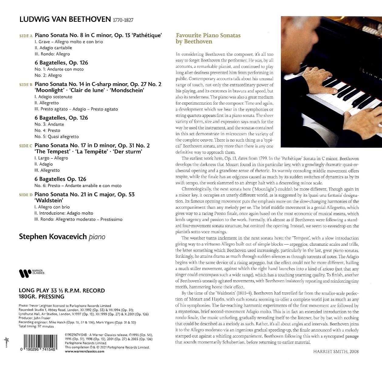 BEETHOVEN: PIANO SONATAS NOS. 8, 14, 17 & 21, and BAGATELLES - STEPHEN KOVACEVICH (2 LPs)