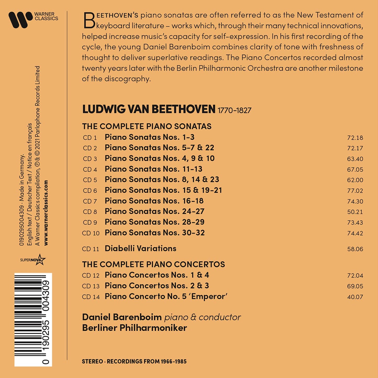 BEETHOVEN: THE COMPLETE PIANO SONATAS & CONCERTOS, DIABELLI VARIATIONS - Daniel Barenboim, Berlin Philharmonic (14 CDs)