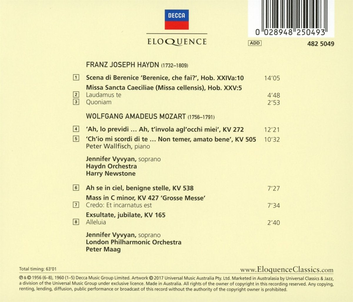 HAYDN & MOZART: SCENES AND ARIAS - JENNIFER VYVYAN; HARRY NEWSTONE, PETER MAAG