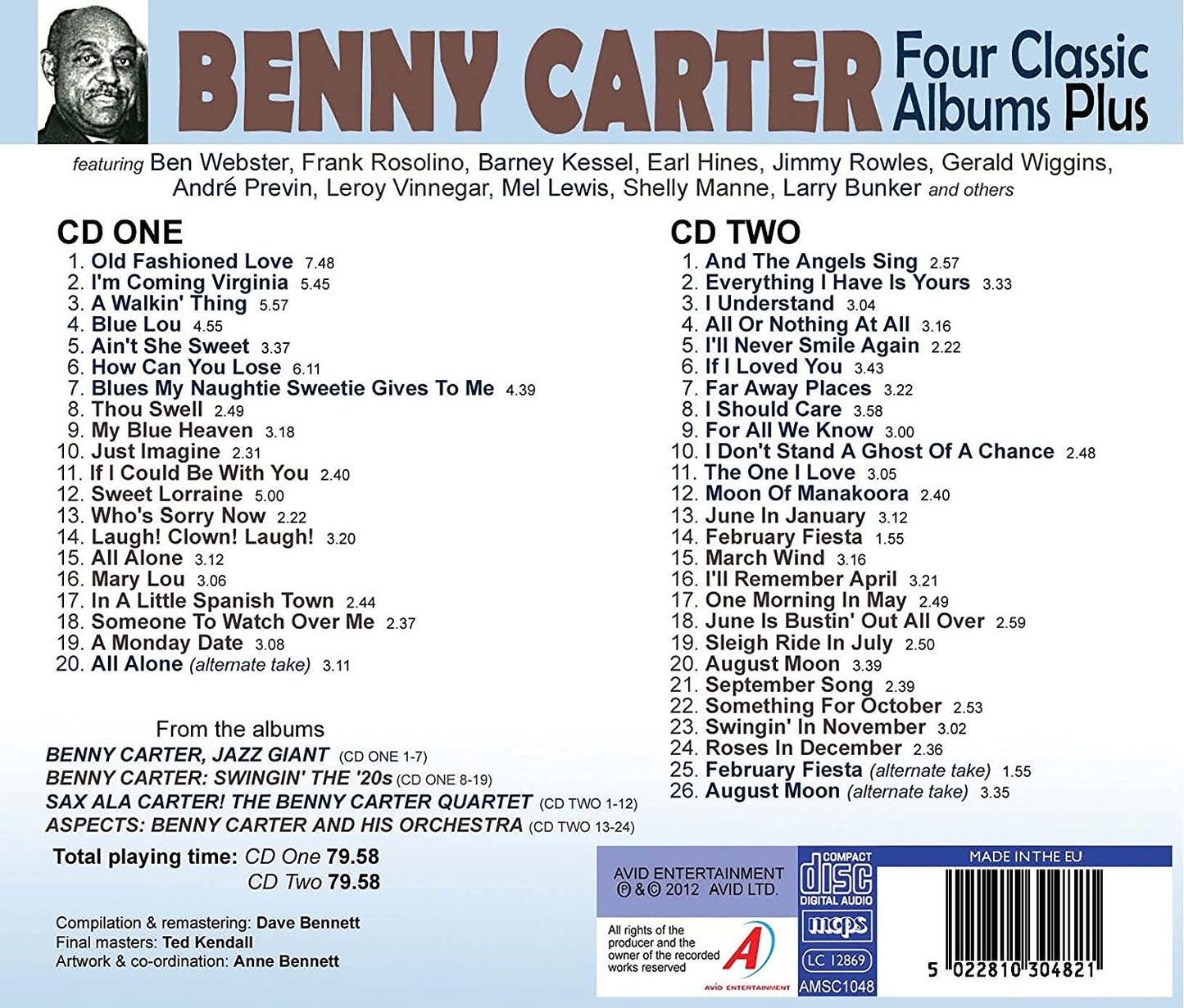 BENNY CARTER: FOUR CLASSIC ALBUMS PLUS (BENNY CARTER, JAZZ GIANT / SWINGIN’ THE ‘20’S / SAX ALA CARTER! / ASPECTS) (2 CD)