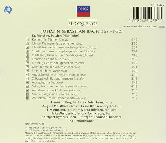 BACH: St Matthew Passion (Highlights) - Munchinger, Ameling, Wunderlich, Prey, Pears
