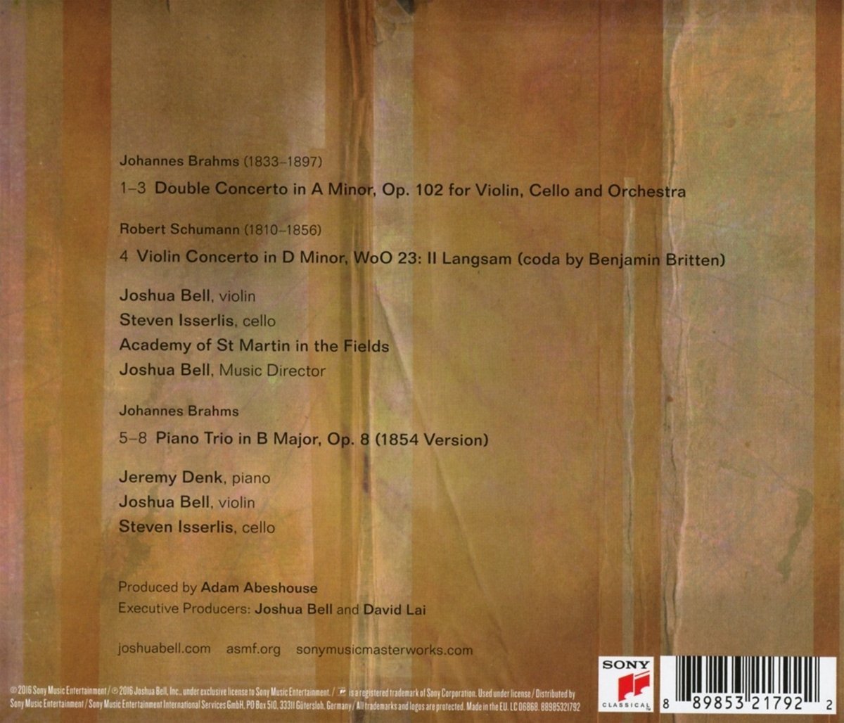 FOR THE LOVE OF BRAHMS - JOSHUA BELL, JEREMY DENK, STEVEN ISSERLIS, ACADEMY OF ST. MARTIN IN THE FIELDS
