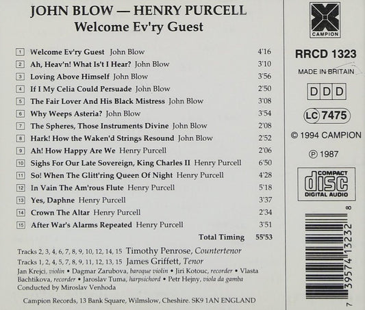 John Blow, Henry Purcell, Welcome Ev'ry Guest - Chamber Ensemble of Early Instruments