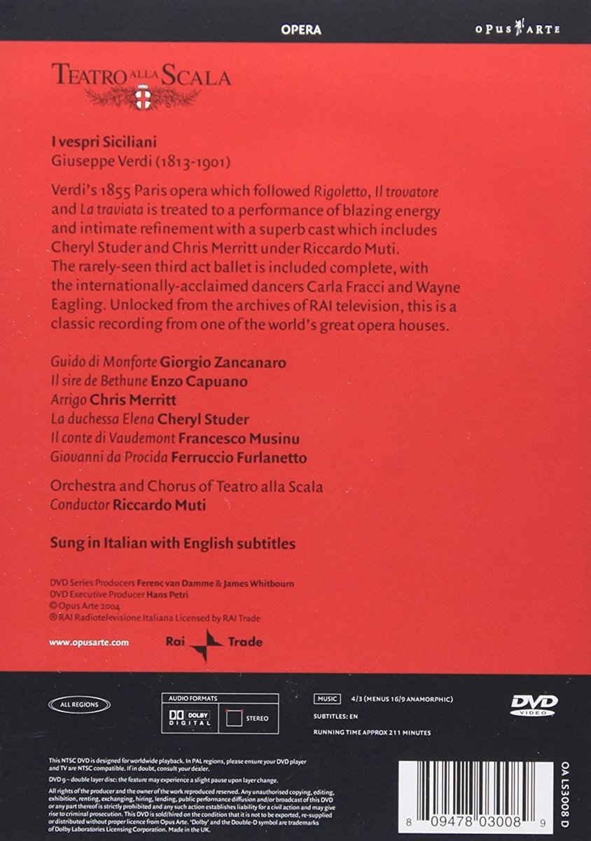 VERDI: I Vespri Siciliani - Muti, Studer, Teatro alla Scala (DVD)