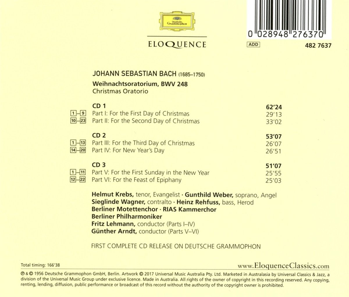BACH: CHRISTMAS ORATORIO - LEHMANN, ARNDT (3 CDS)
