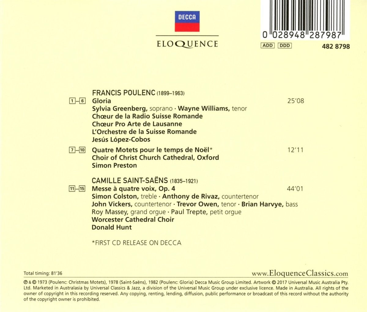 POULENC & SAINT-SAENS: CHORAL WORKS - CHOIR OF WESTMINSTER CATHEDRAL