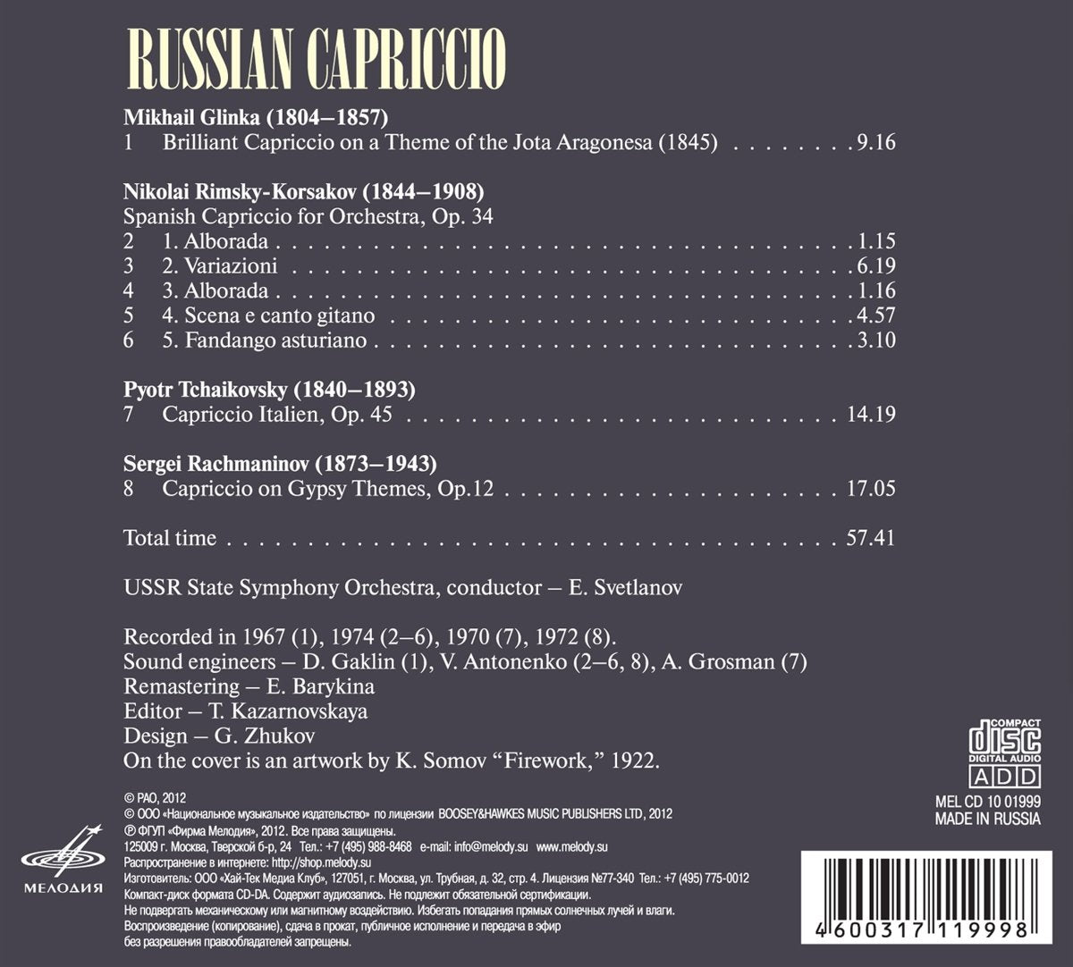 Russian Capriccio (GLINKA/RIMSKY-KORSAKOV/TCHAIKOVSKY/RACHMANINOV) - Evgeny Svetlanov, USSR State Symphony Orchestra