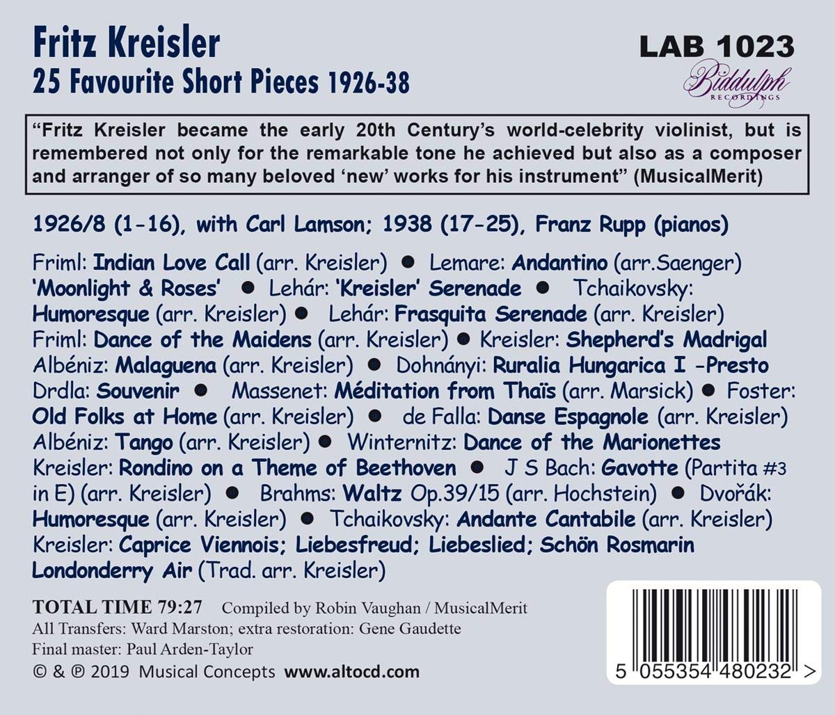 KREISLER: FAVORITE SHORT PIECES - FRITZ KREISLER