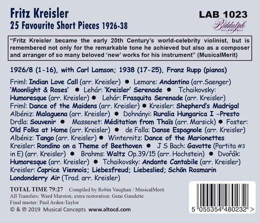 KREISLER: FAVORITE SHORT PIECES - FRITZ KREISLER