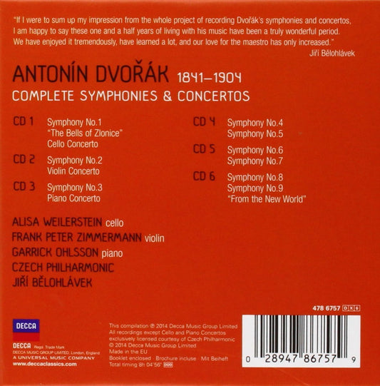 DVORÁK: COMPLETE SYMPHONIES & CONCERTOS - CZECH PHILHARMONIC, BELOHLAVEK (6 CDS)