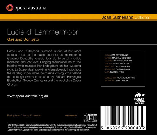 DONIZETTI: LUCIA DI LAMERMOOR - OPERA AUSTRALIA; SUTHERLAND; BONYNGE (2 CDS)