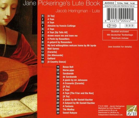 Jane Pickeringe's Lute Book: Jacob Heringman, lute