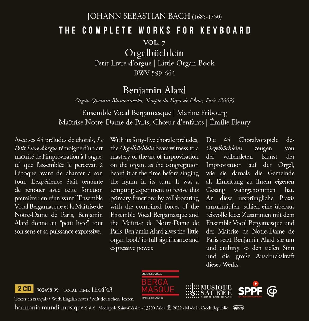 Bach: Complete Works for Keyboard, Vol. 7 (Orgelbuchlein, BWV 599-644) - Benjamin Alard (2 CDs)