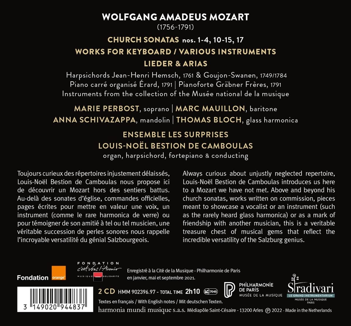 MOZART: An Unexpected Mozart - Louis-Noël Bestion de Camboulas, Ensemble Les Surprises, Marie Perbost, Marc Mauillon (2 CDs)