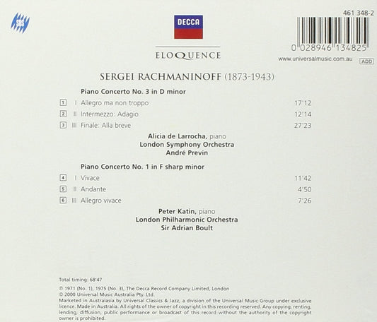 RACHMANINOV: Piano Concertos 1 & 3 - de Larrocha, Katin, Previn, Boult, London Symphony