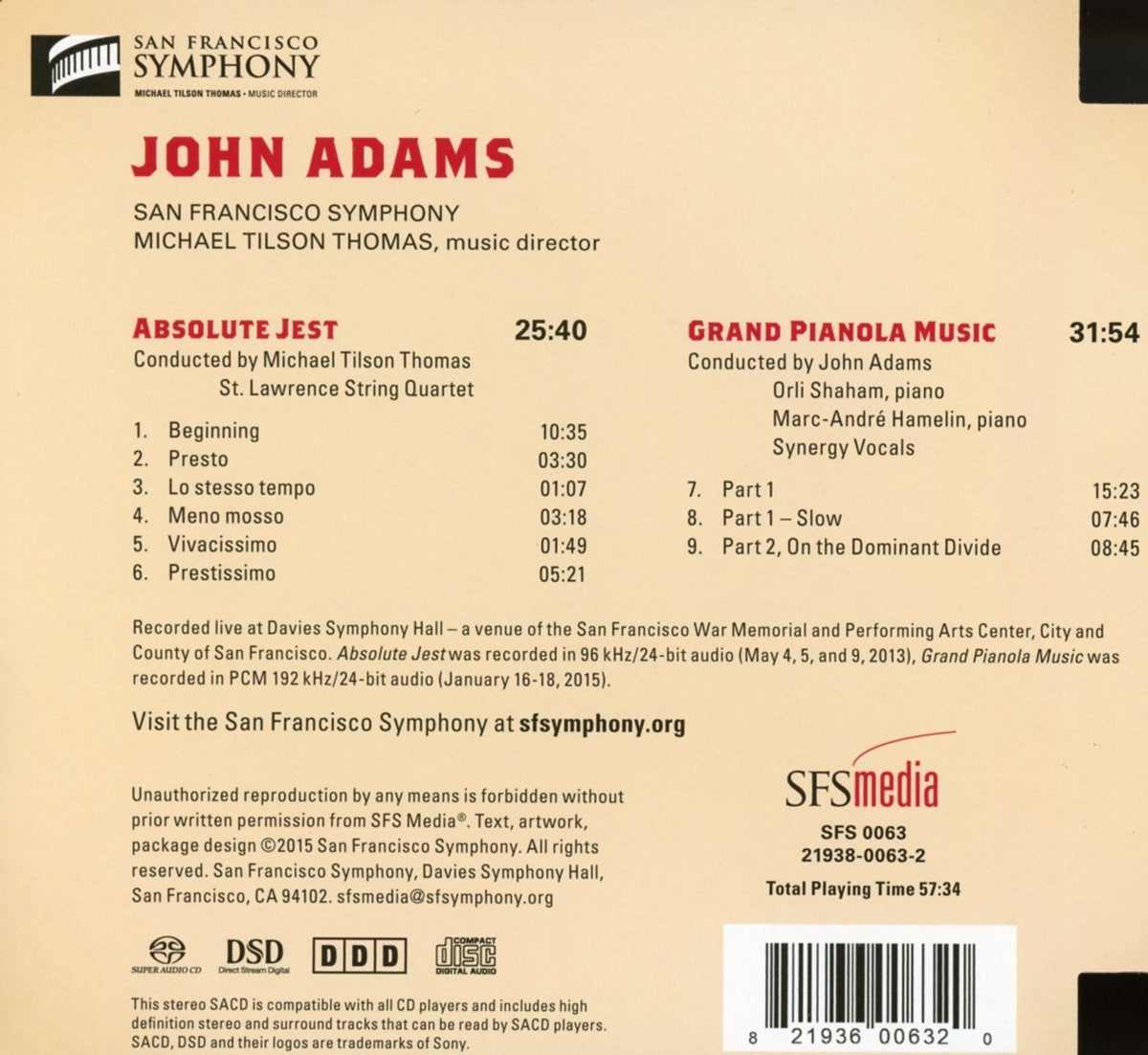 ADAMS: ABSOLUTE JEST, GRAND PIANOLA MUSIC - San Francisco Symphony, Michael Tilson Thomas (SACD)