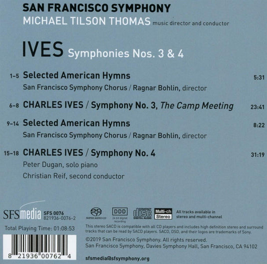IVES: SYMPHONIES NOS. 3 & 4 SELECTED AMERICAN HYMNS - San Francisco Symphony, Tilson-Thomas (Hybrid SACD)