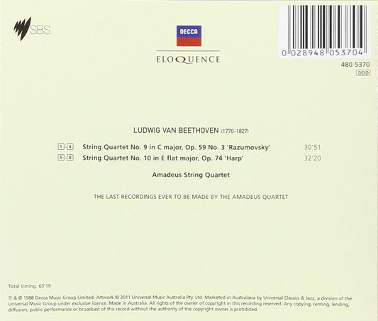 BEETHOVEN: String Quartets Op.59 No.3; Op.74 - Amadeus Quartet
