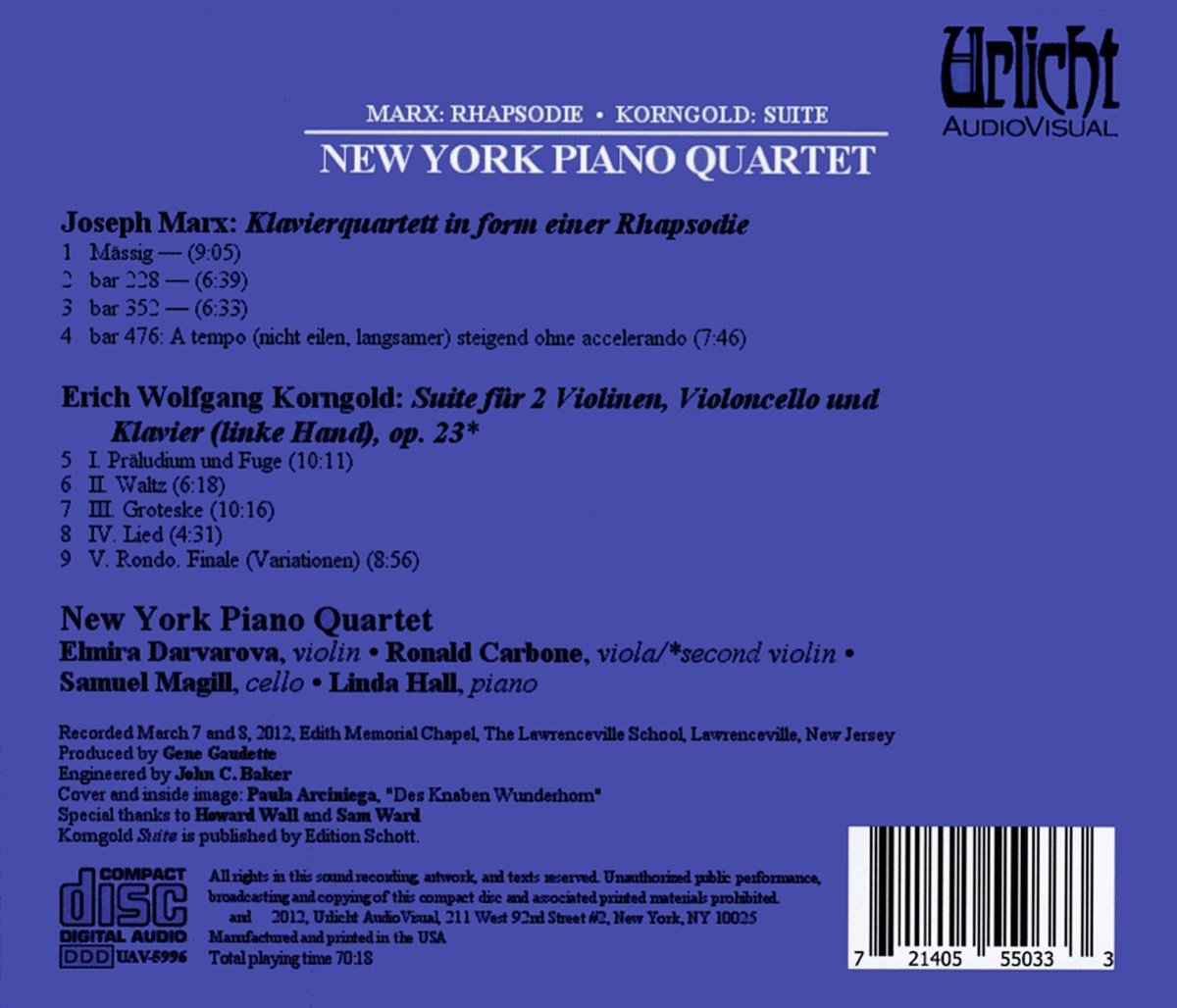 MARX & KORNGOLD - NEW YORK PIANO QUARTET