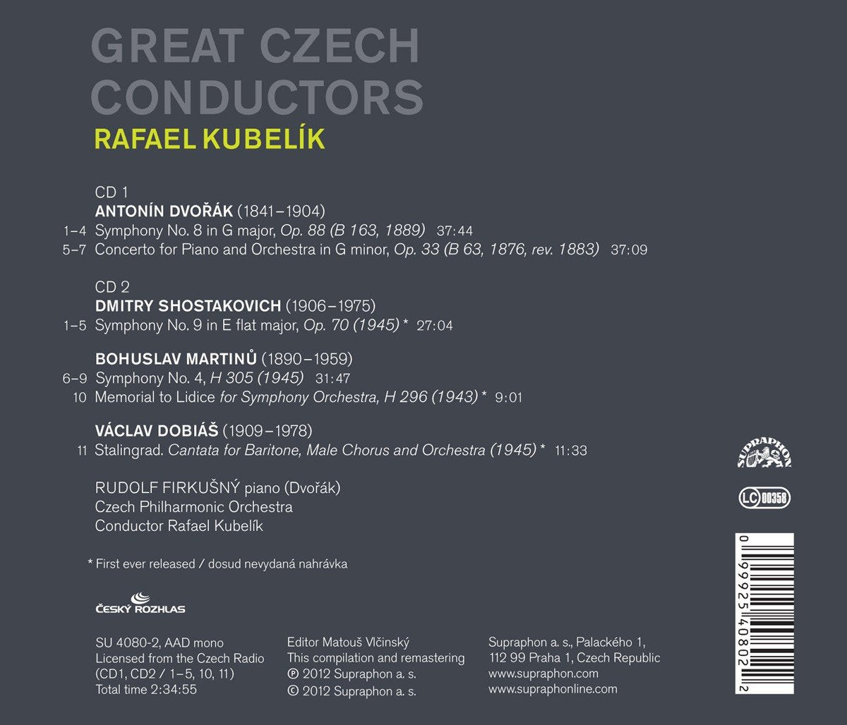 RAFAEL KUBELIK: GREAT CZECH CONDUCTORS (DVORÁK/SHOSTAKOVICH/MARTINU/DOBIAS) 2 CDS