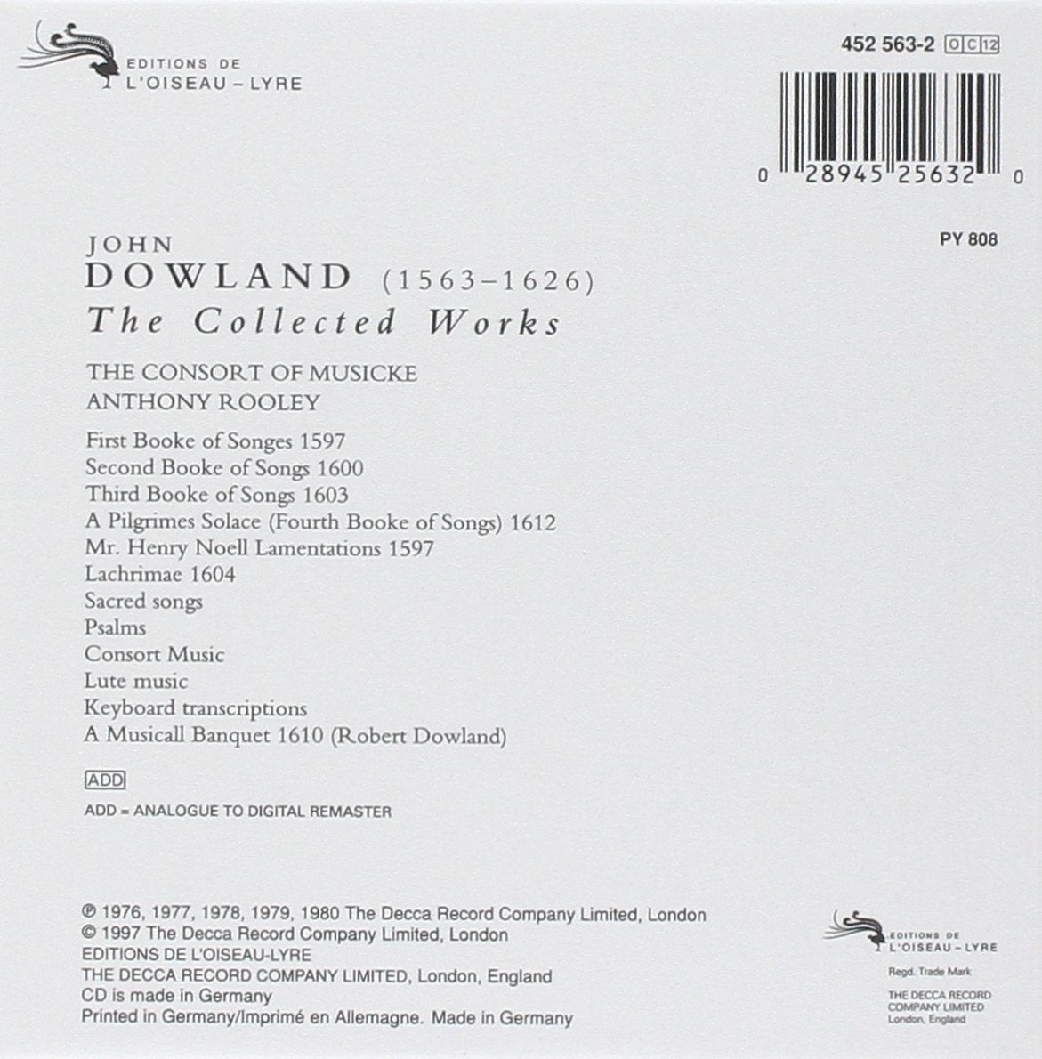 DOWLAND: THE COLLECTED WORKS - THE CONSORT OF MUSICKE, ANTHONY ROOLEY (12 CDs)