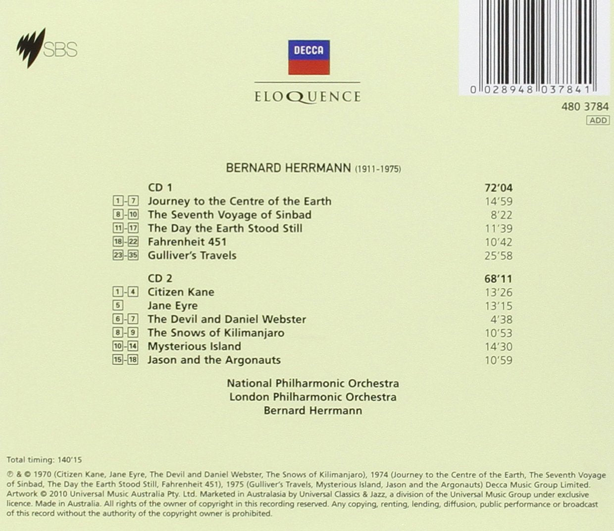 BERNARD HERRMANN: FILM CLASSICS (2 CDs)