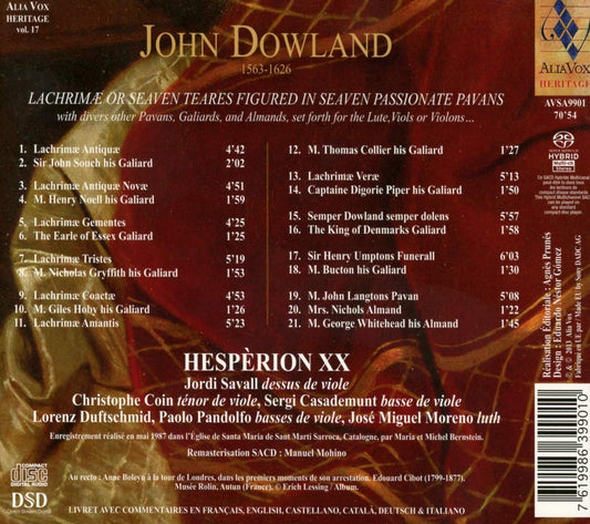 DOWLAND: LACHRIMAE OR SEAVEN TEARS (1604) - HESPERION XX, SAVALL (Hybrid SACD)