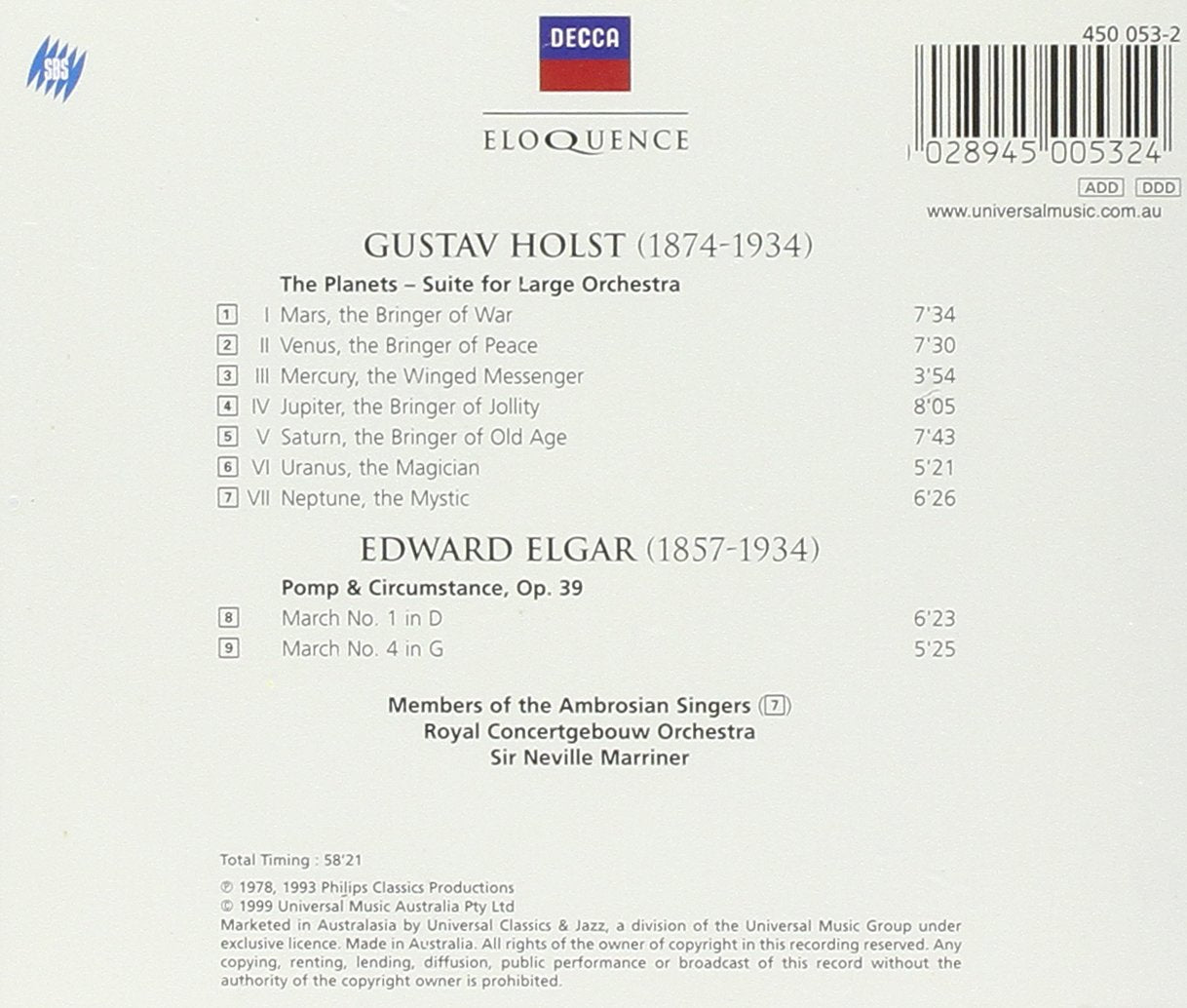 HOLST: The Planets, Pomp & Circumstance Marches 1 & 4 - Royal Concertgebouw, Neville Marriner