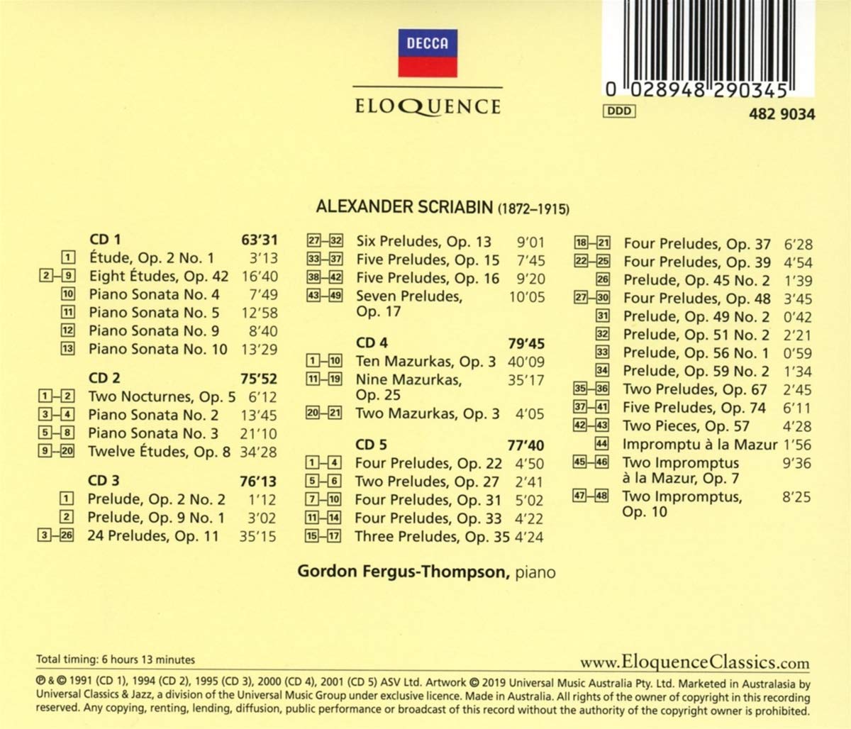 SCRIABIN: PIANO WORKS - FERGUS-THOMPSON (5 CDS)