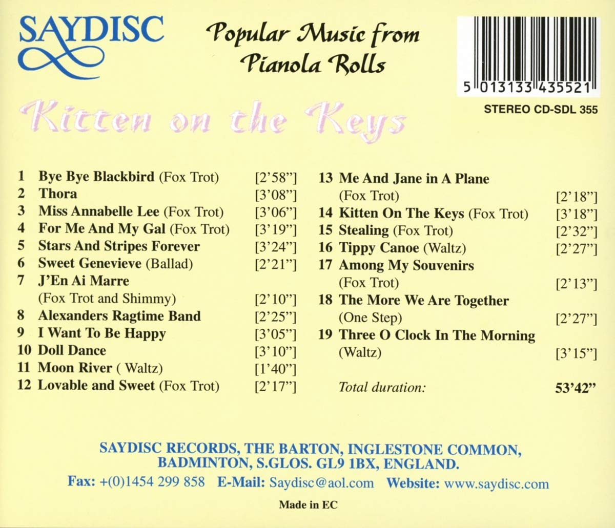 Kitten on the Keys: Popular Music from Pianola Rolls