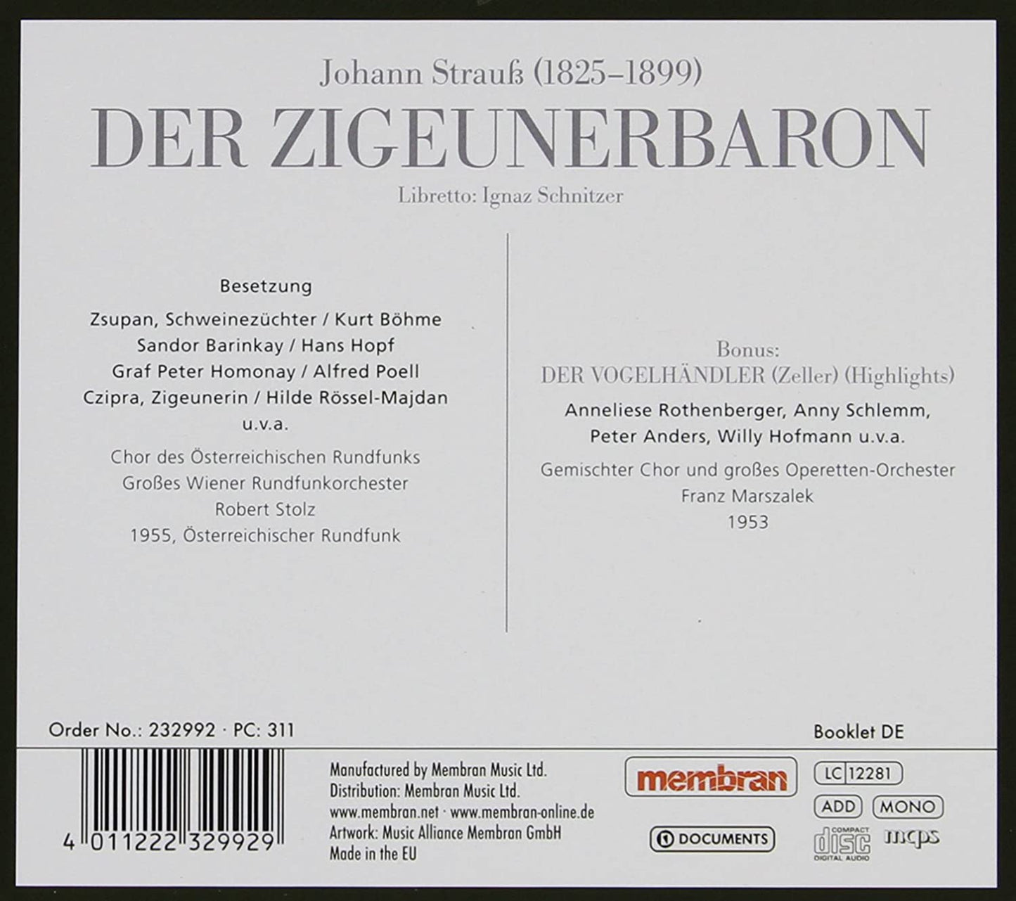 STRAUSS, J: DER ZIGEUNERBARON - STOLZ (2 CDS)