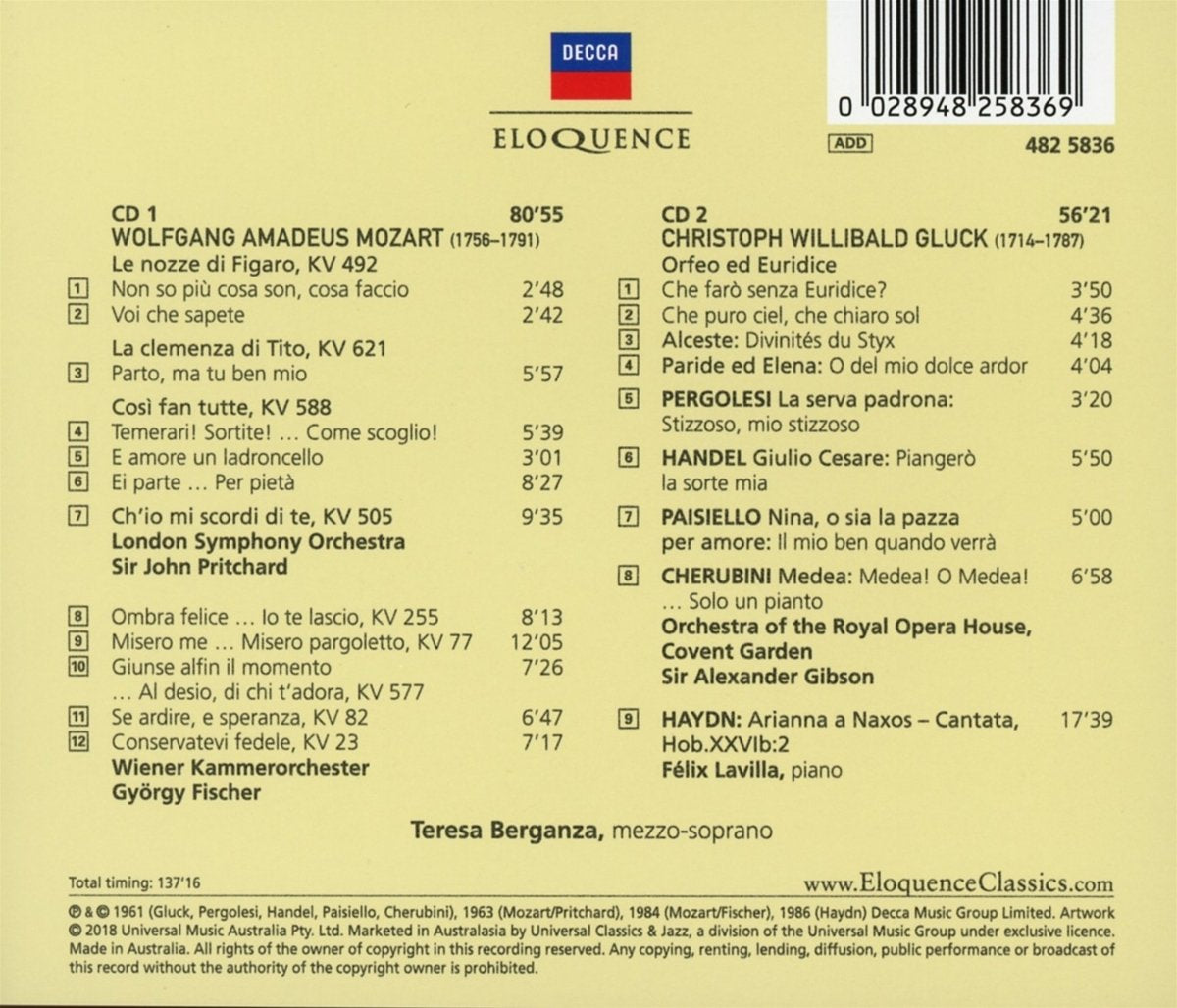 EIGHTEENTH CENTURY PORTRAITS - THERESA BERGANZA (2 CDS)
