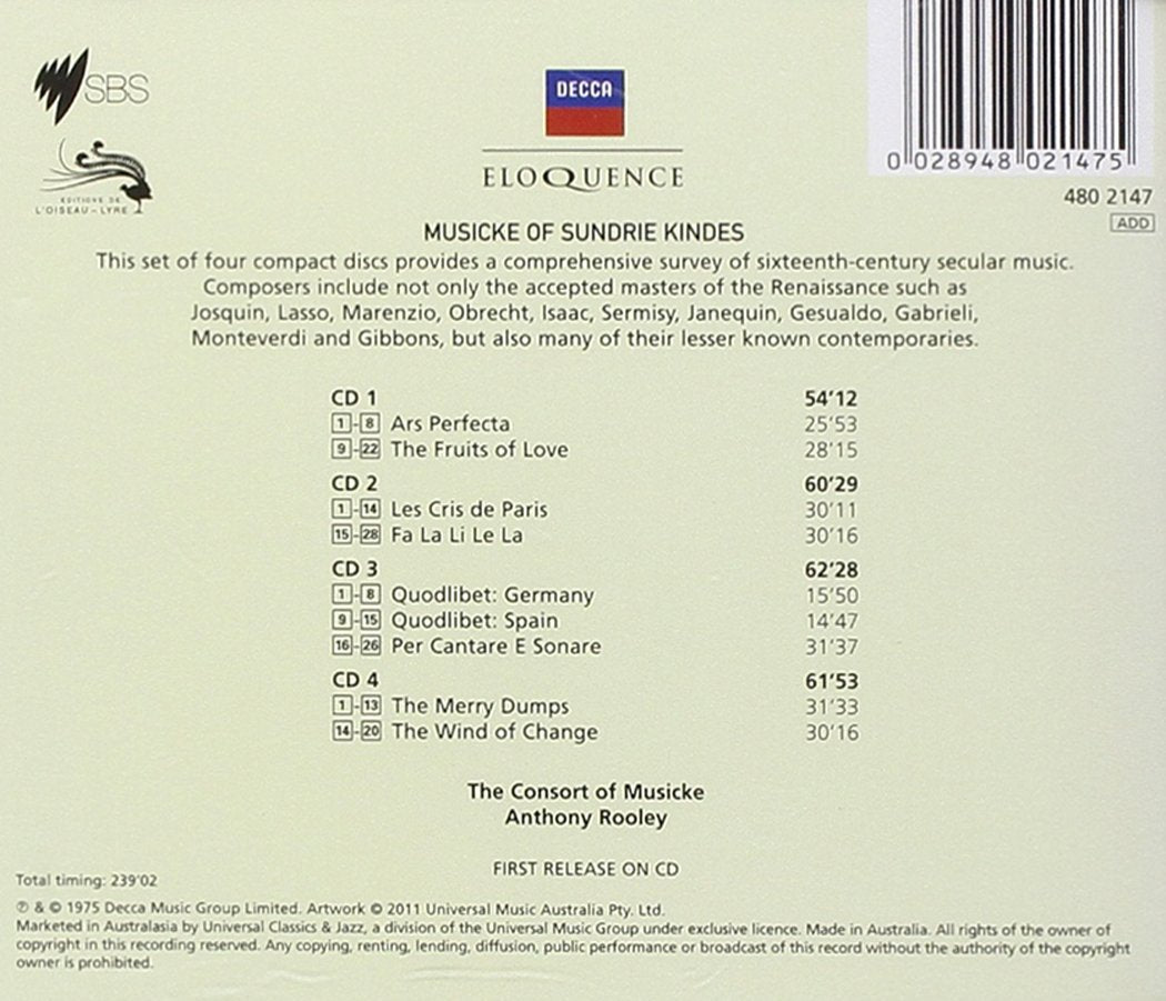 MUSICKE OF SUNDRIE KINDES - The Consort of Musicke (4 CDs)