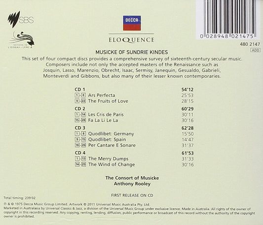 MUSICKE OF SUNDRIE KINDES - The Consort of Musicke (4 CDs)
