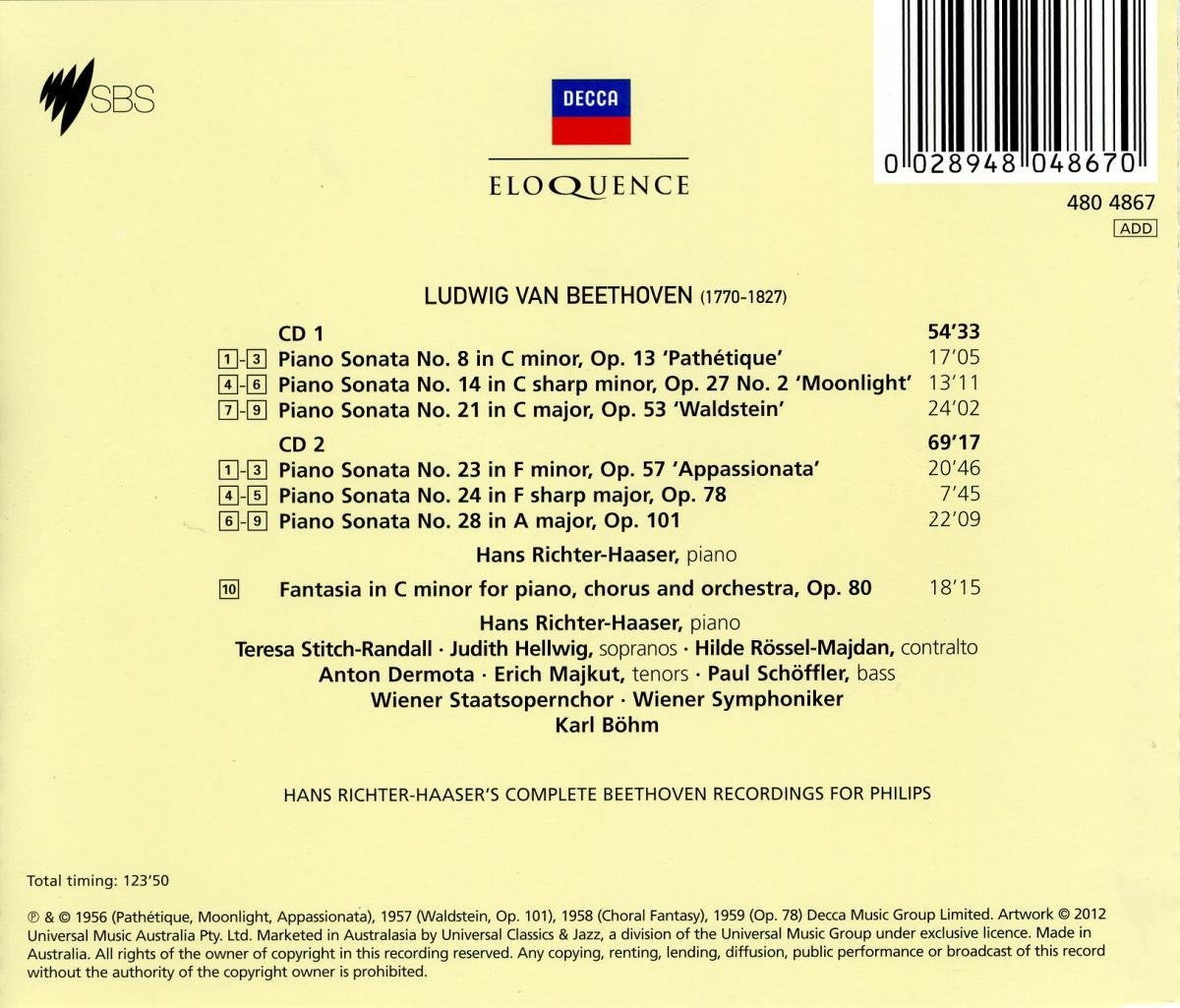BEETHOVEN: Piano Sonatas; Choral Fantasy - Richter-Haaser; Vienna Philharmonic, Karl Bohm (2 CDs)