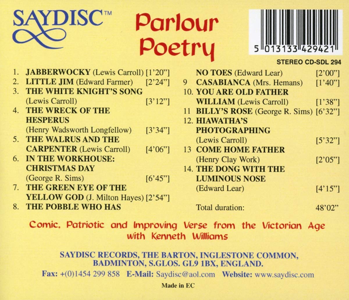 Parlour Poetry with Kenneth Williams - Comic, Patriotic & Improving Verse from The Victorian Age