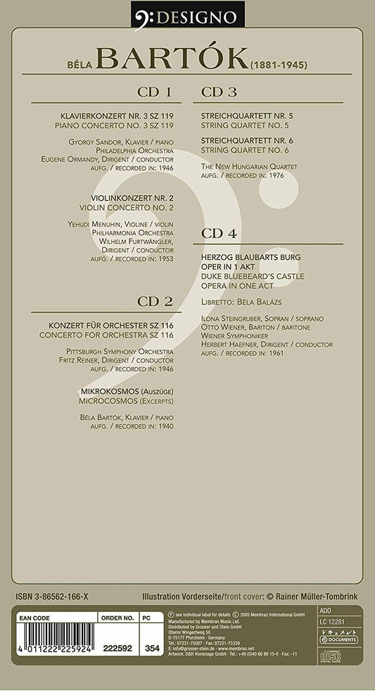 BARTOK: STRING QUARTETS, PIANO WORKS, STRING QUARTETS, BLUEBEARD'S CASTLE and MORE (4 cds)