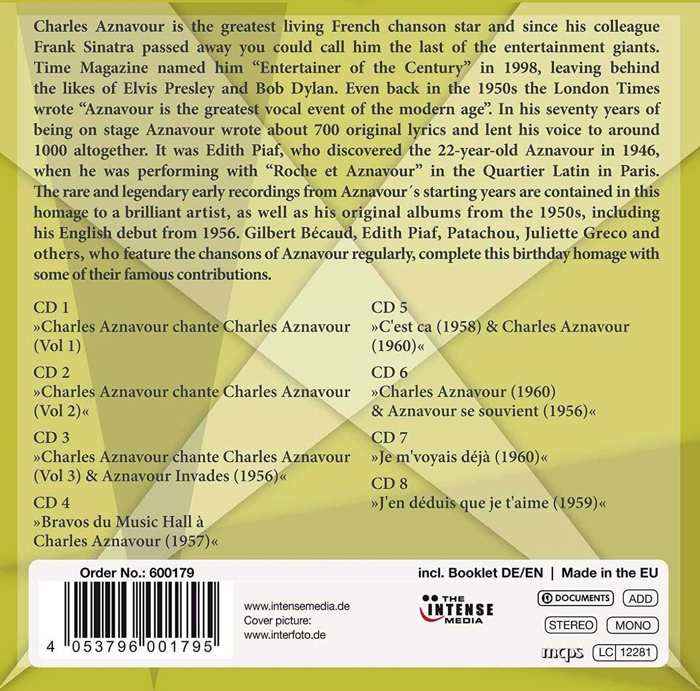CHARLES AZNAVOUR: CHANTEUR D'AMOUR (8 CDS)