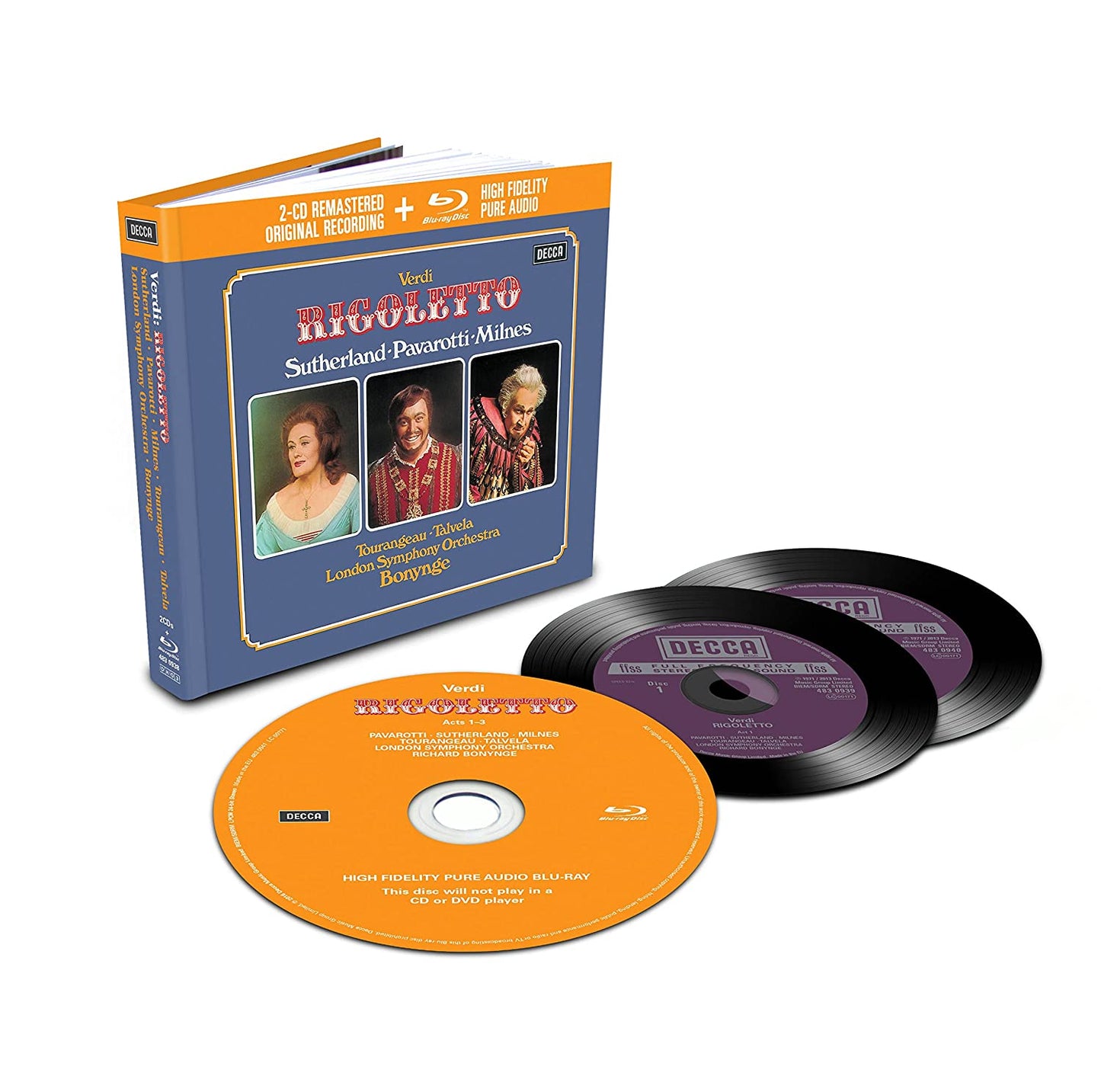 VERDI: RIGOLETTO - PAVAROTTI, SUTHERLAND, MILNES, BONYNGE (2 CDS + BLU-RAY AUDIO)