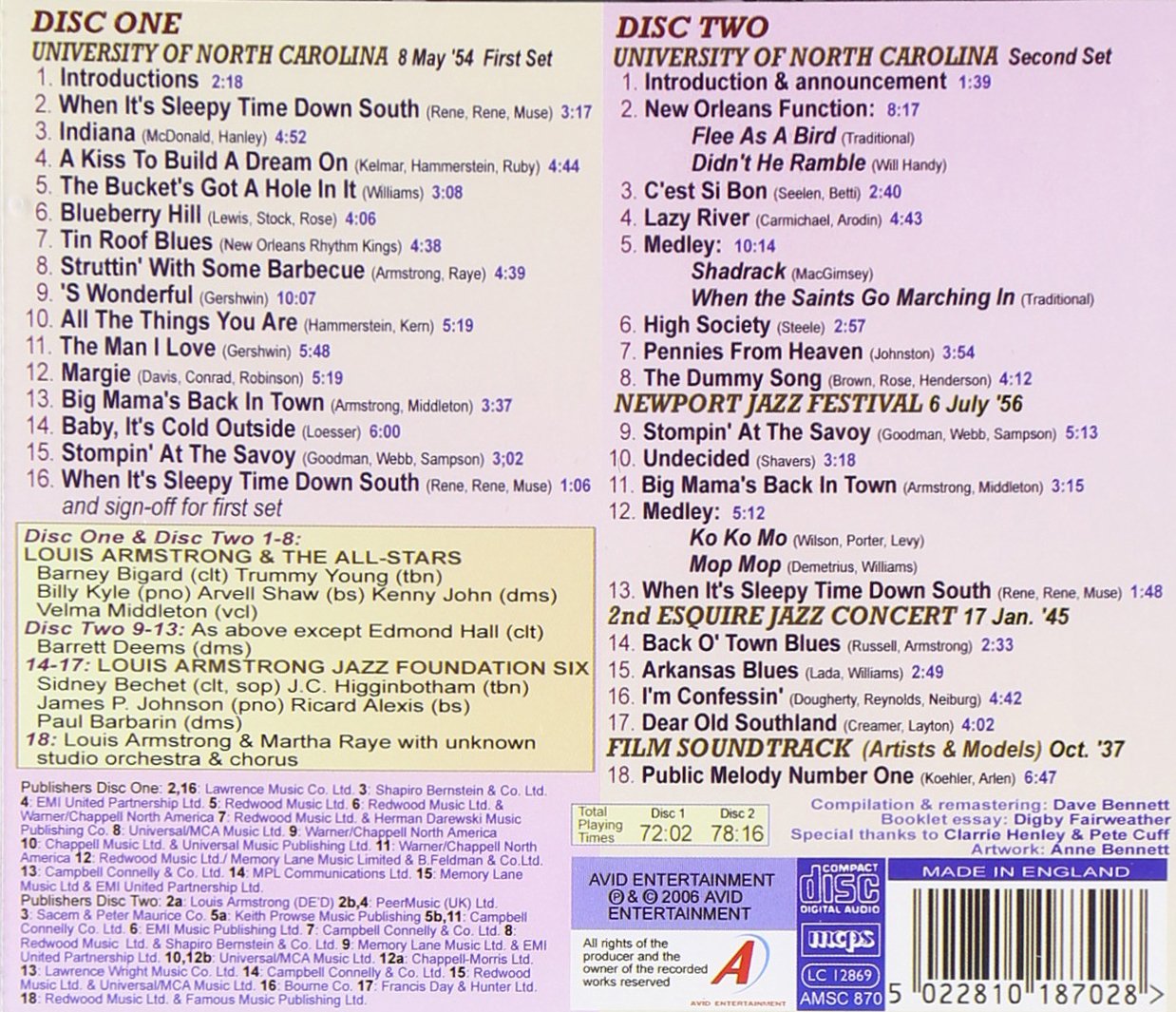 Louis Armstrong & The All-Stars: Live At University Of North Carolina (2 CDs)