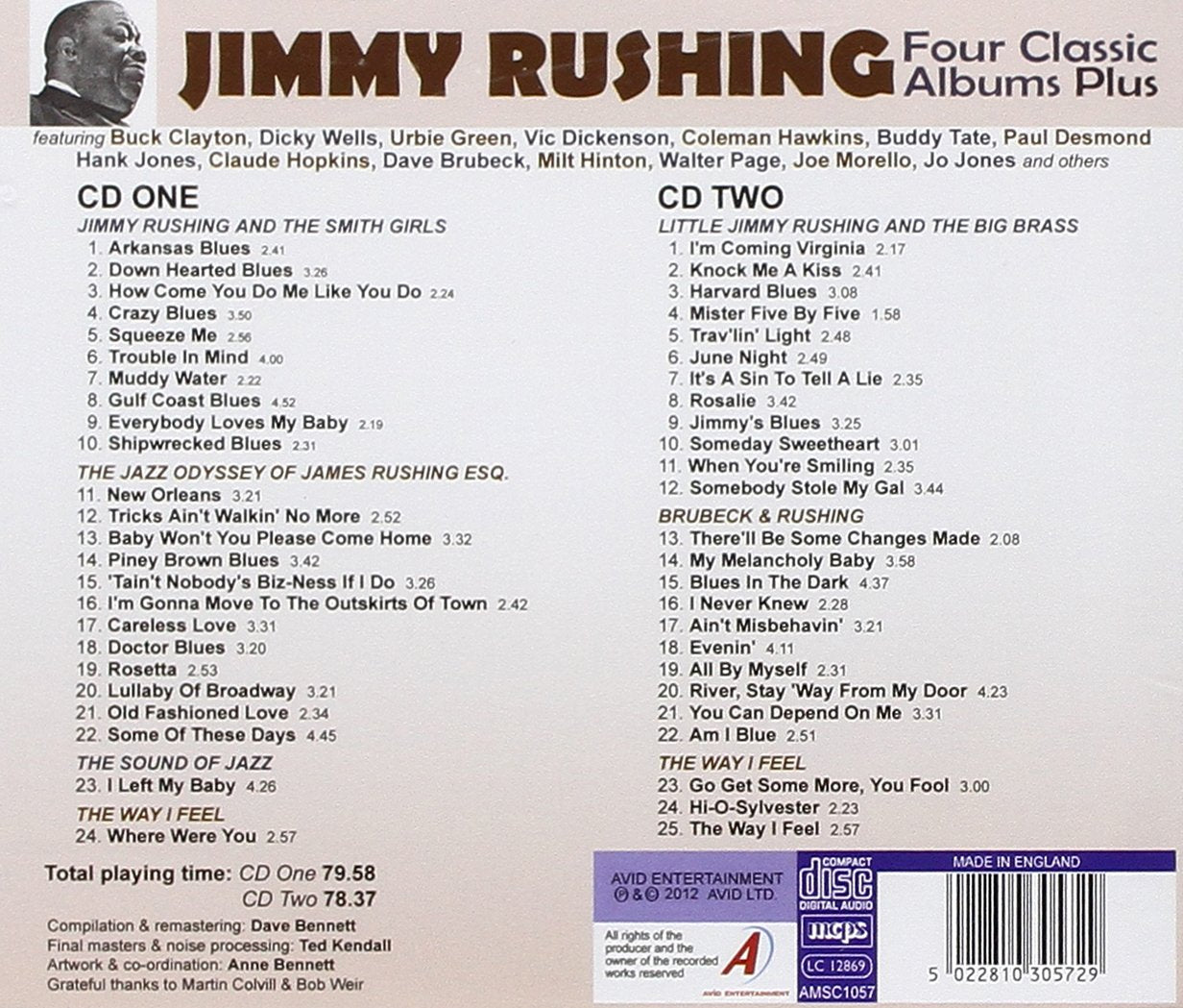 JIMMY RUSHING: FOUR CLASSIC ALBUMS PLUS (JIMMY RUSHING AND THE SMITH GIRLS / THE JAZZ ODYSSEY OF JAMES RUSHING ESQ / LITTLE JIMMY RUSHING AND THE BIG BRASS / BRUBECK & RUSHING) (2 CD)