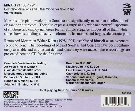 Mozart: Complete Variations and Other Works for Solo Piano - Walter Klien (3 CDs)