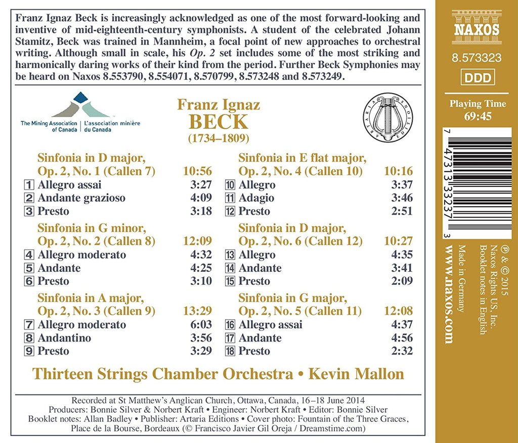 BECK: SYMPHONIES OP. 2 - THIRTEEN STRINGS CHAMBER ORCHESTRA; MALLON